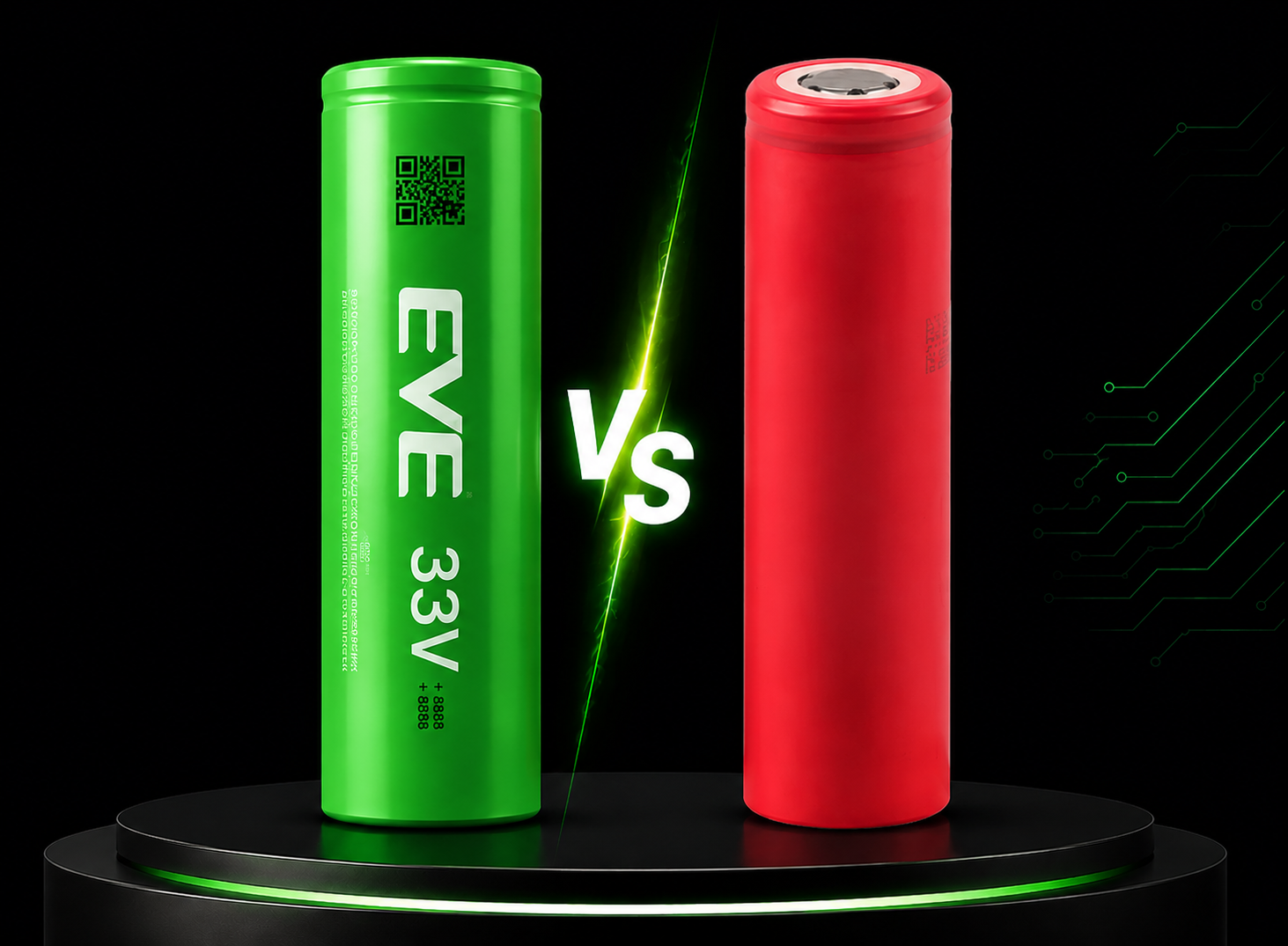 Gráfico comparativo técnico de autonomia e ciclos entre as baterias 18650 EVE 33V e Sanyo UR18650A