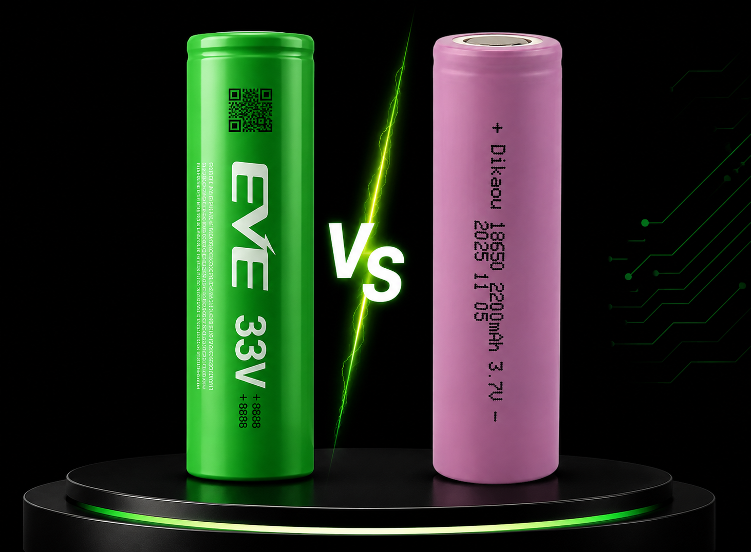 Gráfico comparativo técnico de autonomia e ciclos entre as baterias 18650 EVE 33V e WT18650 2200mAh